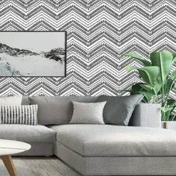 Cool Wallpapers Wall Mural Geometric Wallpaper Minimalist Herringbone Black White Peel and Stick Wallpaper Removable Pvc/Vinyl Self Adhesive 17.7