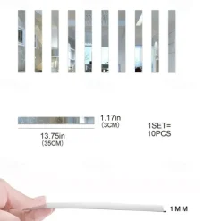 Cool Wallpapers Wall Mural 1pc Wallpaper Border Silver Striped Mirror Stickers - Self Adhesive Wall Decals for Bedroom Decoration (5x20cm/2''x8'')