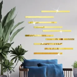 Cool Wallpapers Wall Mural 1pc Wallpaper Border Silver Striped Mirror Stickers - Self Adhesive Wall Decals for Bedroom Decoration (5x20cm/2''x8'')