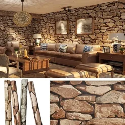 Cool Wallpapers Wall Mural Brick Wallpaper Brown 3D Rock Stone Wall Covering Adhesive Required PVC Home Décor 1000*53 cm