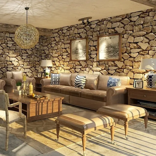 Cool Wallpapers Wall Mural Brick Wallpaper Brown 3D Rock Stone Wall Covering Adhesive Required PVC Home Décor 1000*53 cm