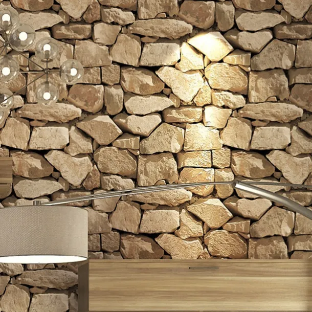 Cool Wallpapers Wall Mural Brick Wallpaper Brown 3D Rock Stone Wall Covering Adhesive Required PVC Home Décor 1000*53 cm