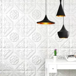 Cool Wallpapers White Foam Wall Mural Wall Panel Peel and Stick Wall Sticker Floral Removable Wall Covering, PVC/Vinyl Material Self adhesive Wallpaper, Room Wallcovering for Home Decoration