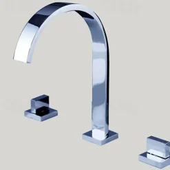 Copper Bathroom Sink Faucet,Widespread Chrome Two Handles Three Holes Bath Taps with Hot and Cold Switch and Valve