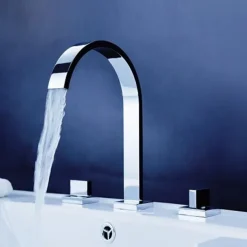 Copper Bathroom Sink Faucet,Widespread Chrome Two Handles Three Holes Bath Taps with Hot and Cold Switch and Valve