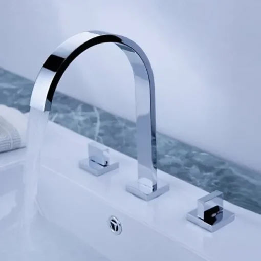 Copper Bathroom Sink Faucet,Widespread Chrome Two Handles Three Holes Bath Taps with Hot and Cold Switch and Valve