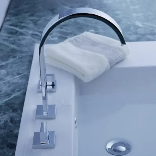Copper Bathroom Sink Faucet,Widespread Chrome Two Handles Three Holes Bath Taps with Hot and Cold Switch and Valve