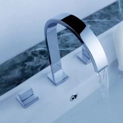 Copper Bathroom Sink Faucet,Widespread Chrome Two Handles Three Holes Bath Taps with Hot and Cold Switch and Valve