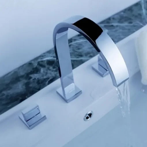 Copper Bathroom Sink Faucet,Widespread Chrome Two Handles Three Holes Bath Taps with Hot and Cold Switch and Valve