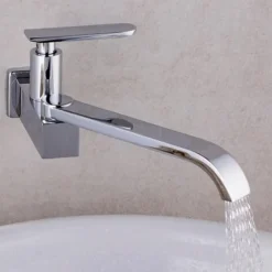 Copper Kitchen Sink Faucet,Waterfall Chrome Widespread Rotatable Single Handle One Hole Kitchen Taps with Ceramic Valve Cold Water Only