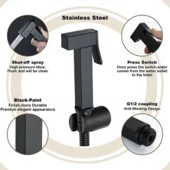 Copper Single Hole Bidet Black Toilet Handheld Bidet Sprayer Self-Cleaning Contemporary Cleaning Spray Gun Set