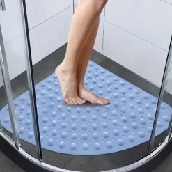 Corner Bath Mat Non-slip Shower Mats - 21 x 21 inch Non Slip Bathtub Mat with Suction Cup, Safety Shower Stall Mats for Kids & Elderly, Shower Mat with Drain Holes, Machine Washable