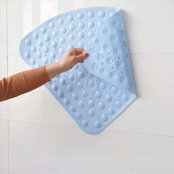 Corner Bath Mat Non-slip Shower Mats - 21 x 21 inch Non Slip Bathtub Mat with Suction Cup, Safety Shower Stall Mats for Kids & Elderly, Shower Mat with Drain Holes, Machine Washable