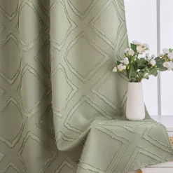 Cotton Linen Striped Curtain Fabric Sage Green Tufted Blackout Curtain For The Livingroom