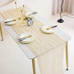 Cotton Voile Yarn Crinkled Table Runner Bohemian Style Twist Tablecloth Wedding Party Decoration Pleated Table Runner