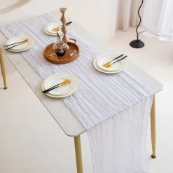 Cotton Voile Yarn Crinkled Table Runner Bohemian Style Twist Tablecloth Wedding Party Decoration Pleated Table Runner