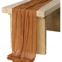 Cotton Voile Yarn Crinkled Table Runner Bohemian Style Twist Tablecloth Wedding Party Decoration Pleated Table Runner