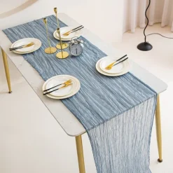 Cotton Voile Yarn Crinkled Table Runner Bohemian Style Twist Tablecloth Wedding Party Decoration Pleated Table Runner