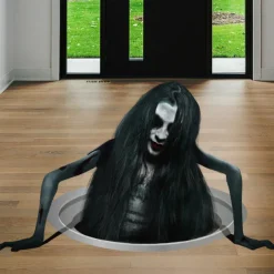 Creative Halloween Horror Floor Decal - New 2025 Design, Spooky Long-Haired Woman, Perfect for Living Room Decor and Atmosphere