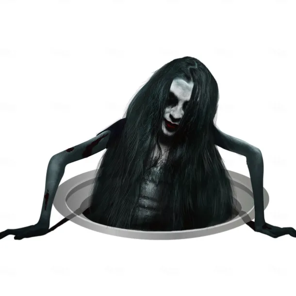 Creative Halloween Horror Floor Decal - New 2025 Design, Spooky Long-Haired Woman, Perfect for Living Room Decor and Atmosphere