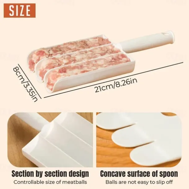 Creative Kitchen Triple Meatball Maker,Meat Baller Spoon with Cutting Spade,DIY Meatball Making Set,Home Cooking Tools for Quick Cooping Cookie Dough Or Sorbet