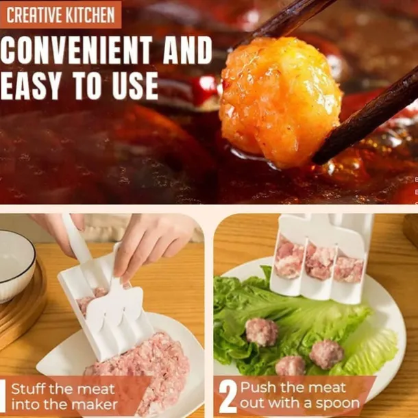 Creative Kitchen Triple Meatball Maker,Meat Baller Spoon with Cutting Spade,DIY Meatball Making Set,Home Cooking Tools for Quick Cooping Cookie Dough Or Sorbet