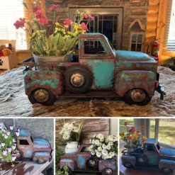 Creative Retro Green Small Truck Flower Pot Flower Plants Succulent Planter, Potted Plants Flower Pot Ornament Resin Statue Planter Cactus Desk Plant Pots for Home Garden Outdoor Decor