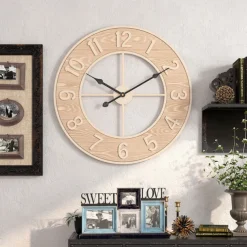 Creative Wall Clock Wall Clocks With Wooden Numbers Silent Non Ticking Home Clock Decoration Silent Clock Suitable For Living Room Bedroom Study Office 50 cm