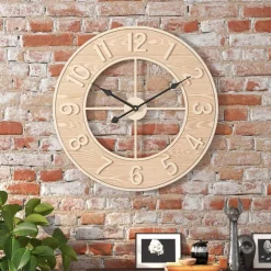 Creative Wall Clock Wall Clocks With Wooden Numbers Silent Non Ticking Home Clock Decoration Silent Clock Suitable For Living Room Bedroom Study Office 50 cm