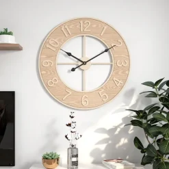 Creative Wall Clock Wall Clocks With Wooden Numbers Silent Non Ticking Home Clock Decoration Silent Clock Suitable For Living Room Bedroom Study Office 50 cm