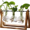Creative Wooden Frame Glass Vase Tabletop Terrarium Hydroponics Plant Vases Bonsai 3 Transparent Flower Pot with Wooden Tray Home Decor
