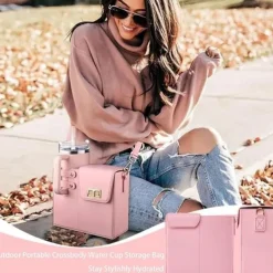 Crossbody Cup Holder Bag with Purse, Portable Water Bottle Carrier for 40oz Tumbler, Outdoor Travel Cup Bag with Strap and Pouch