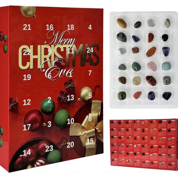 Crystal Advent Calendar 2025 Christmas Healing Crystal Advent Calendar Crystal Repair Stone Kit 24pcs Rock Collection Countdown Calendar For Birthday Christmas Girls