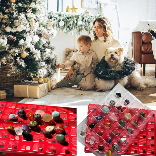 Crystal Advent Calendar 2025 Christmas Healing Crystal Advent Calendar Crystal Repair Stone Kit 24pcs Rock Collection Countdown Calendar For Birthday Christmas Girls