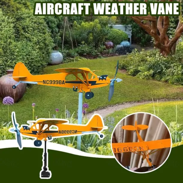 Cub Airplane Weather Vane, 2023 New Aircraft Wind Spinner Metal Weather Vane Windmill, Upgrade Weather Vane For Barn Yard Garden Terrace Lawn