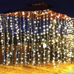 Curtain String Lights 3x1M 3x2M 3Mx3M Curtain Lights 24V Low Voltage Remote Control Solar Power Plug-in Dual Purpose String Light Thanksgiving Christmas Outdoor Party Garden Decoration Fairy Lights Gypsophila 1 set
