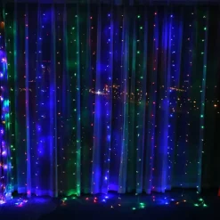 Curtain String Lights 3x1M 3x2M 3Mx3M Curtain Lights 24V Low Voltage Remote Control Solar Power Plug-in Dual Purpose String Light Thanksgiving Christmas Outdoor Party Garden Decoration Fairy Lights Gypsophila 1 set