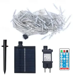 Curtain String Lights 3x1M 3x2M 3Mx3M Curtain Lights 24V Low Voltage Remote Control Solar Power Plug-in Dual Purpose String Light Thanksgiving Christmas Outdoor Party Garden Decoration Fairy Lights Gypsophila 1 set