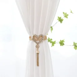 Curtain Tiebacks Zinc Alloy Drapery Holdback with Lengthened Straps Modern Simple Style Curtain Tie Backs Strenchy Wire Rope Curtain Straps for Home Decor Heart Key