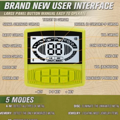 Custom Handheld Gold Metal Detector - Waterproof Outdoor Treasure Hunting & Archaeology Tool with 5 Professional Modes, 11" Waterproof Coil & Adjustable Stem