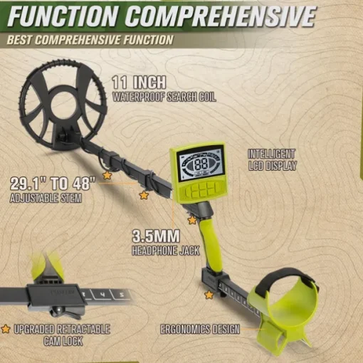 Custom Handheld Gold Metal Detector - Waterproof Outdoor Treasure Hunting & Archaeology Tool with 5 Professional Modes, 11" Waterproof Coil & Adjustable Stem
