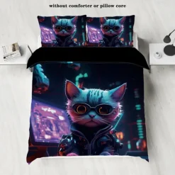 Cyberpunk Style Sci-Fi Animal Duvet Cover Set Includes Duvet Cover and Pillowcases Futuristic and Vibrant Design Soft and Durable Fabric Perfect for Adding an Edgy Touch to Your Bedroom Decor