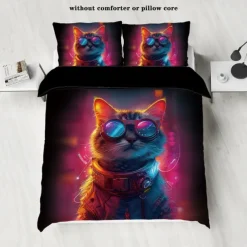 Cyberpunk Style Sci-Fi Animal Duvet Cover Set Includes Duvet Cover and Pillowcases Futuristic and Vibrant Design Soft and Durable Fabric Perfect for Adding an Edgy Touch to Your Bedroom Decor