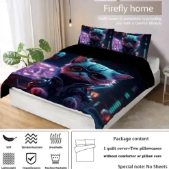 Cyberpunk Style Sci-Fi Animal Duvet Cover Set Includes Duvet Cover and Pillowcases Futuristic and Vibrant Design Soft and Durable Fabric Perfect for Adding an Edgy Touch to Your Bedroom Decor