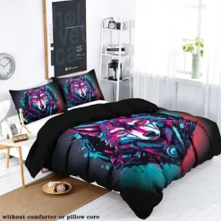 Cyberpunk Style Sci-Fi Animal Duvet Cover Set Includes Duvet Cover and Pillowcases Futuristic and Vibrant Design Soft and Durable Fabric Perfect for Adding an Edgy Touch to Your Bedroom Decor