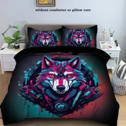 Cyberpunk Style Sci-Fi Animal Duvet Cover Set Includes Duvet Cover and Pillowcases Futuristic and Vibrant Design Soft and Durable Fabric Perfect for Adding an Edgy Touch to Your Bedroom Decor