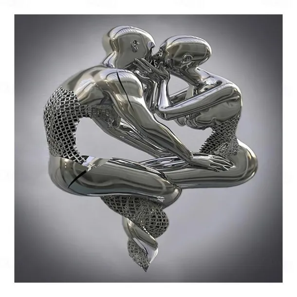 3D Wall Art Love Heart Prints/Posters Metal Sculpture Couple Hug Modern Picture Home Decoration Wall Hanging Gift Rolled Canvas Unframed Unstretched