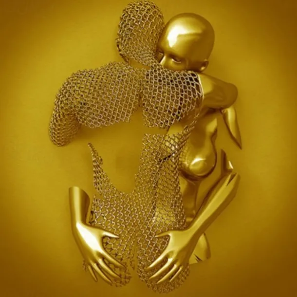 3D Wall Art Love Heart Prints/Posters Metal Sculpture Couple Hug Modern Picture Home Decoration Wall Hanging Gift Rolled Canvas Unframed Unstretched