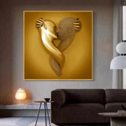 3D Wall Art Love Heart Prints/Posters Metal Sculpture Couple Hug Modern Picture Home Decoration Wall Hanging Gift Rolled Canvas Unframed Unstretched