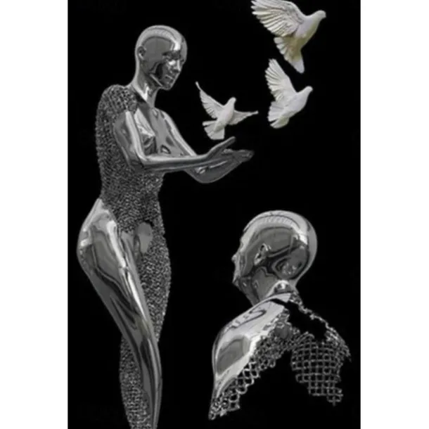 3D Wall Art Love Heart Prints/Posters Metal Sculpture Couple Hug Modern Picture Home Decoration Wall Hanging Gift Rolled Canvas Unframed Unstretched